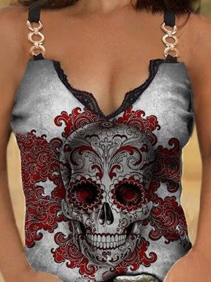 Lace V-neck Printed Camisole - LuckyFash™