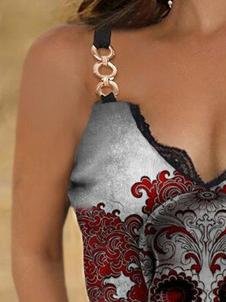 Lace V-neck Printed Camisole - LuckyFash™