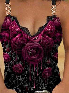 Lace V-neck Printed Camisole - LuckyFash™