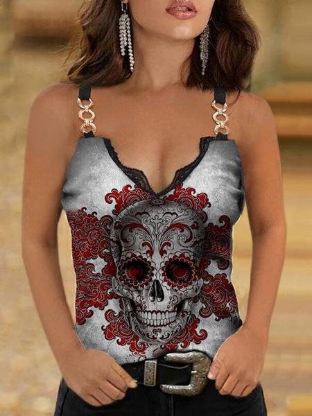 Lace V-neck Printed Camisole - LuckyFash™