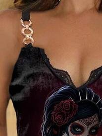 Lace V-neck Printed Camisole T-shirt - LuckyFash™