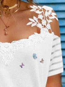 Lace V-neck Printed T-shirt - LuckyFash™