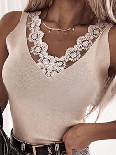 Lace V-neck Sleeveless Casual Tanks Tops - LuckyFash™