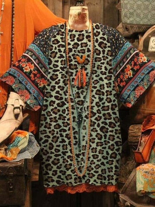 Ladies Leopard Print Lace Trim Top - LuckyFash™