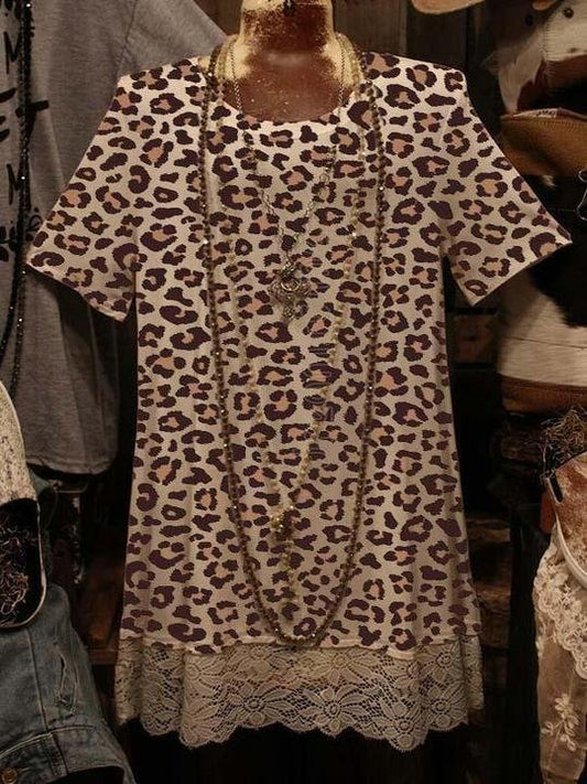 Ladies Round Neck Leopard Print Top - LuckyFash™