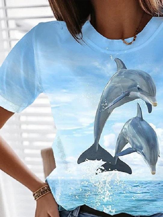 Landscape Floral Print Round Neck Short Sleeve T-Shirt - LuckyFash™