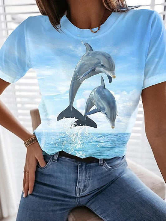 Landscape Floral Print Round Neck Short Sleeve T-Shirt - LuckyFash™