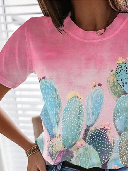 Landscape Floral Print Round Neck Short Sleeve T-Shirt - LuckyFash™