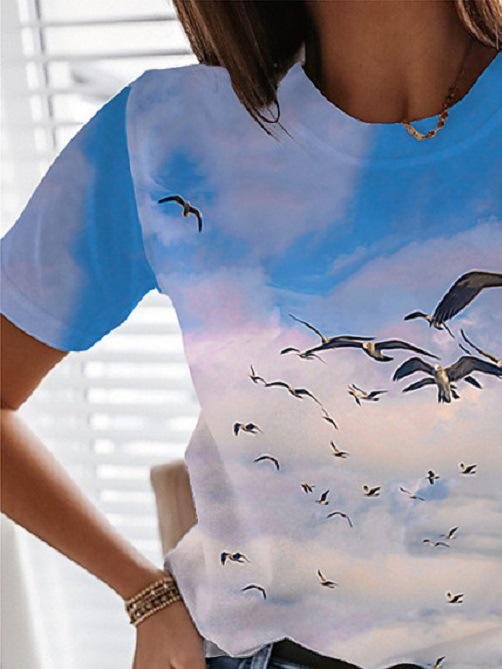 Landscape Floral Print Round Neck Short Sleeve T-Shirt - LuckyFash™