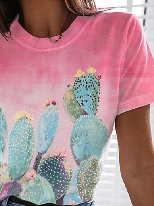 Landscape Floral Print Round Neck Short Sleeve T-Shirt - LuckyFash™