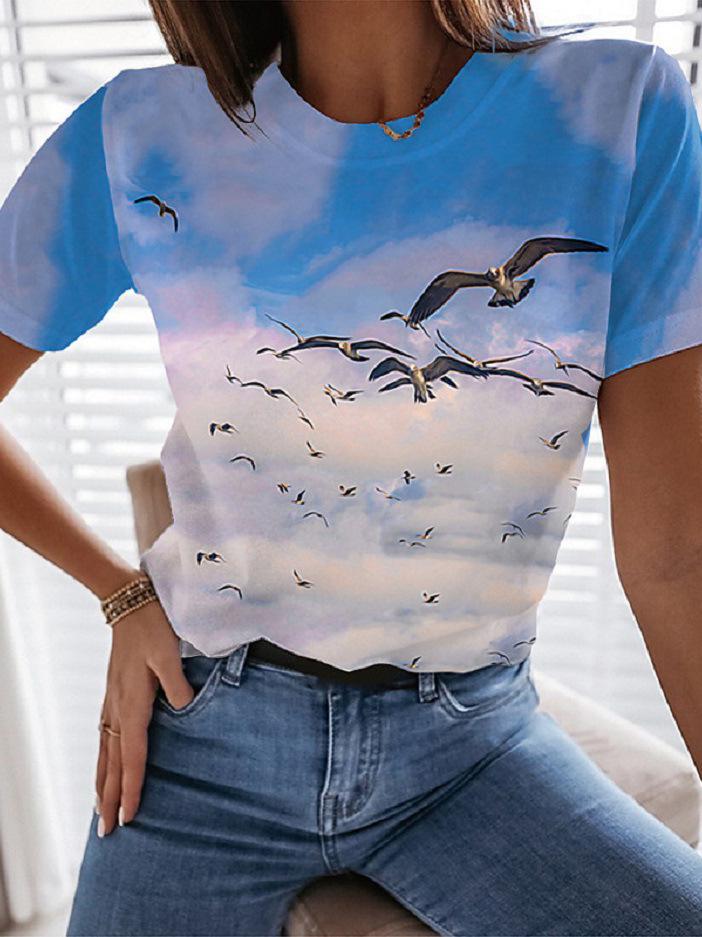 Landscape Floral Print Round Neck Short Sleeve T-Shirt - LuckyFash™