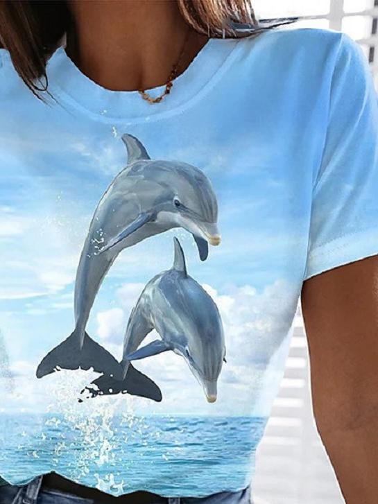 Landscape Floral Print Round Neck Short Sleeve T-Shirt - LuckyFash™