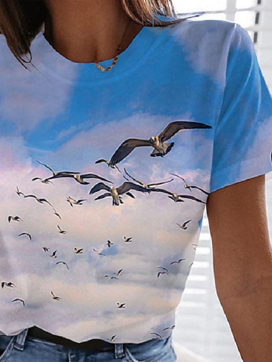 Landscape Floral Print Round Neck Short Sleeve T-Shirt - LuckyFash™