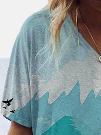 Landscape Print Short-sleeved V-neck T-shirt - LuckyFash™