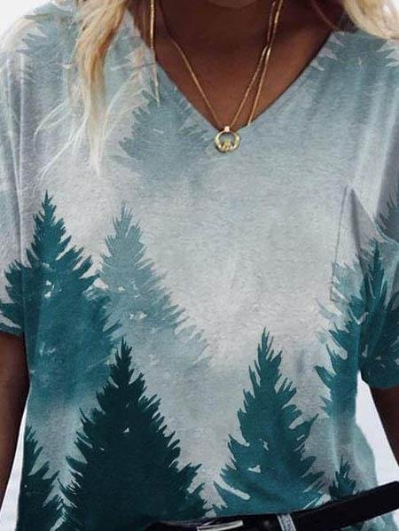 Landscape Print Short-sleeved V-neck T-shirt - LuckyFash™
