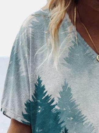 Landscape Print Short-sleeved V-neck T-shirt - LuckyFash™