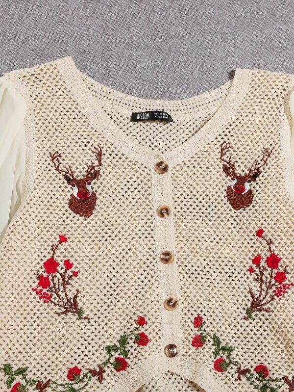 Lantern Sleeve Embroidered Flower Blouse - LuckyFash™