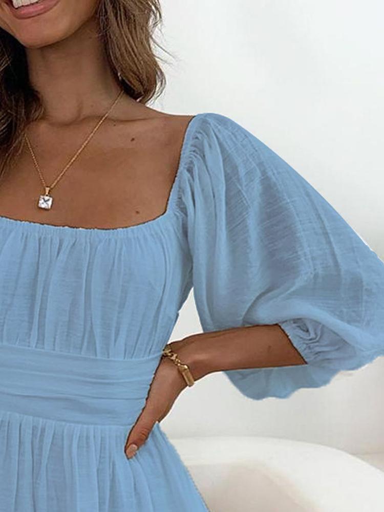 Lantern Sleeve Ruched Casual Dress - LuckyFash™