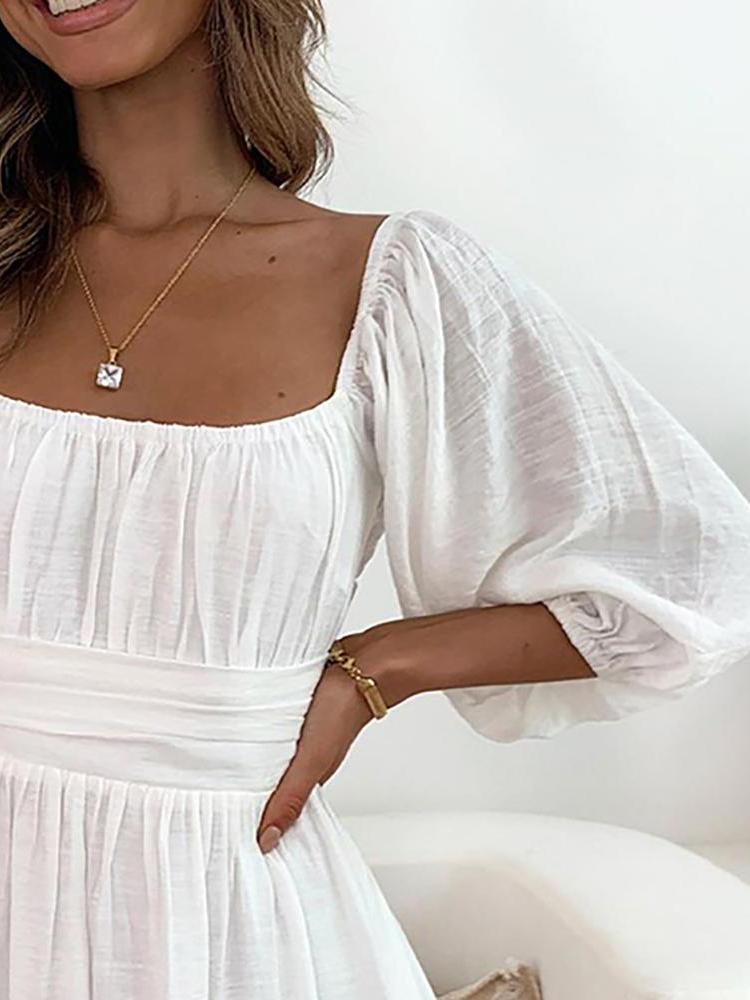 Lantern Sleeve Ruched Casual Dress - LuckyFash™