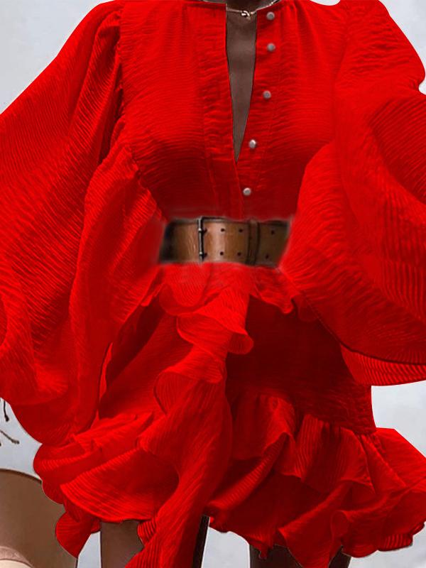 Lantern Sleeve Ruffled Waist Slimming Dress - LuckyFash™