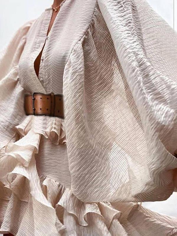 Lantern Sleeve Ruffled Waist Slimming Dress - LuckyFash™
