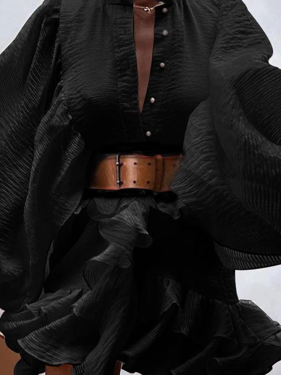 Lantern Sleeve Ruffled Waist Slimming Dress - LuckyFash™