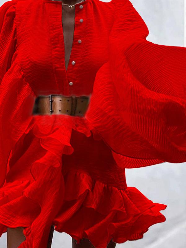 Lantern Sleeve Ruffled Waist Slimming Dress - LuckyFash™