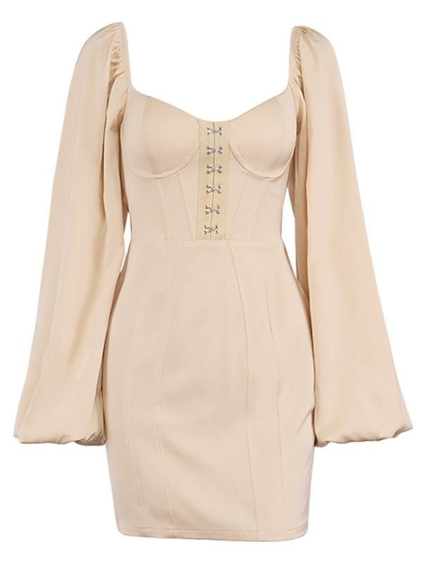 Lantern Sleeve Slim Square Neck Silk Wrap Dress - LuckyFash™
