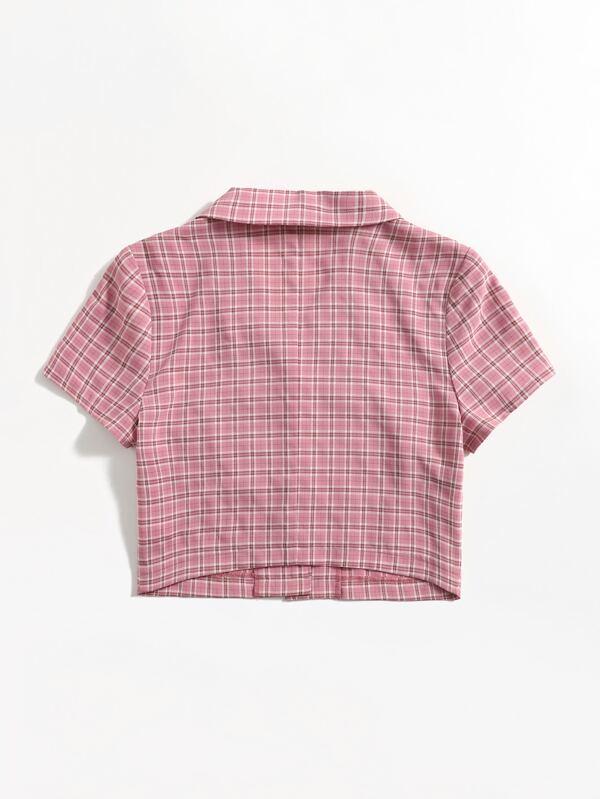 Lapel Collar Button Placket Plaid Blouse - LuckyFash™