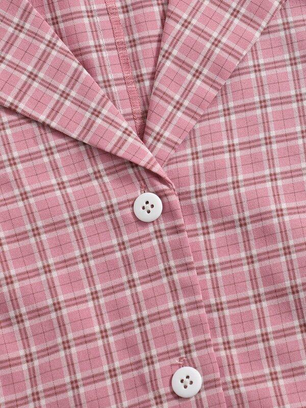 Lapel Collar Button Placket Plaid Blouse - LuckyFash™