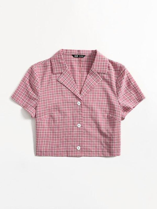 Lapel Collar Button Placket Plaid Blouse - LuckyFash™