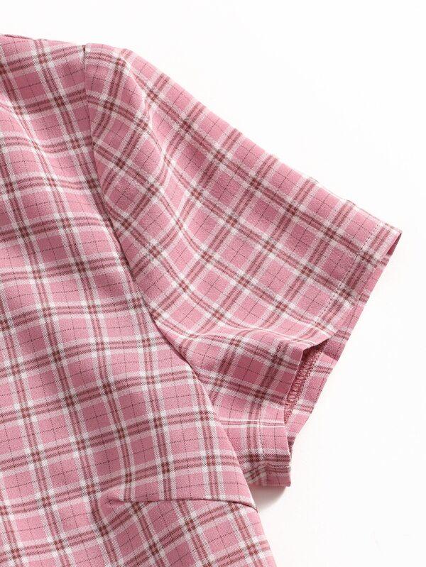 Lapel Collar Button Placket Plaid Blouse - LuckyFash™