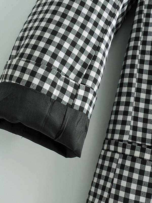 Lapel Collar Double Breasted Gingham Blazer - LuckyFash™
