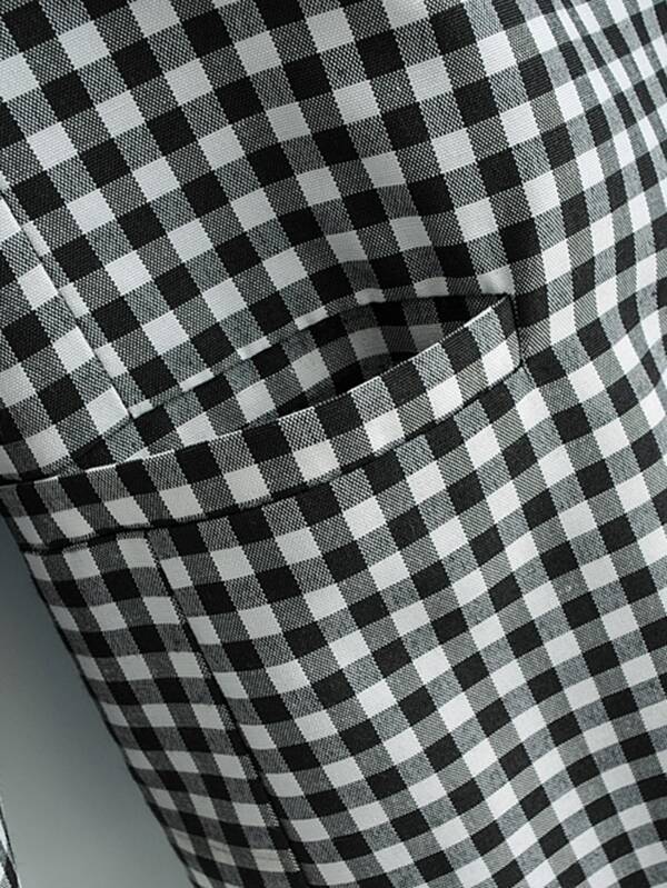 Lapel Collar Double Breasted Gingham Blazer - LuckyFash™