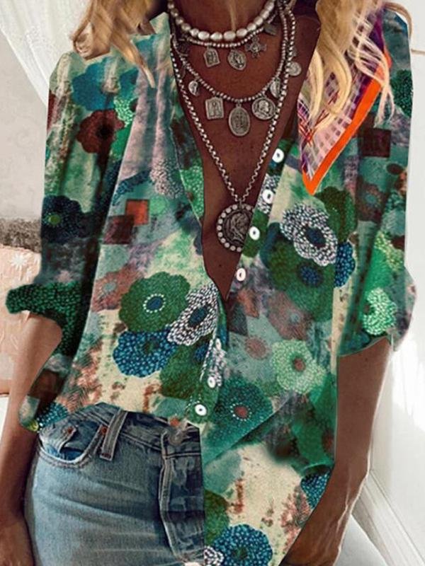 Lapel Collar Printed Long-sleeved Shirt - LuckyFash™