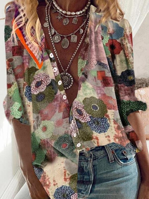 Lapel Collar Printed Long-sleeved Shirt - LuckyFash™
