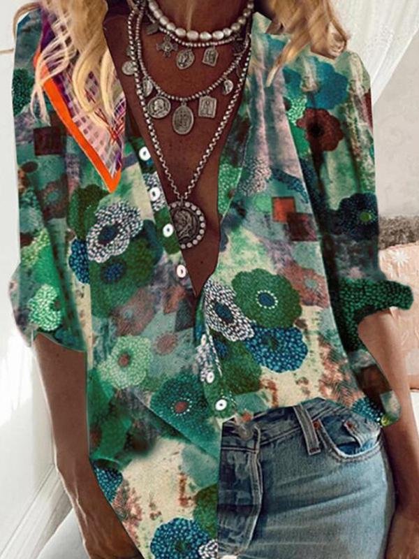Lapel Collar Printed Long-sleeved Shirt - LuckyFash™