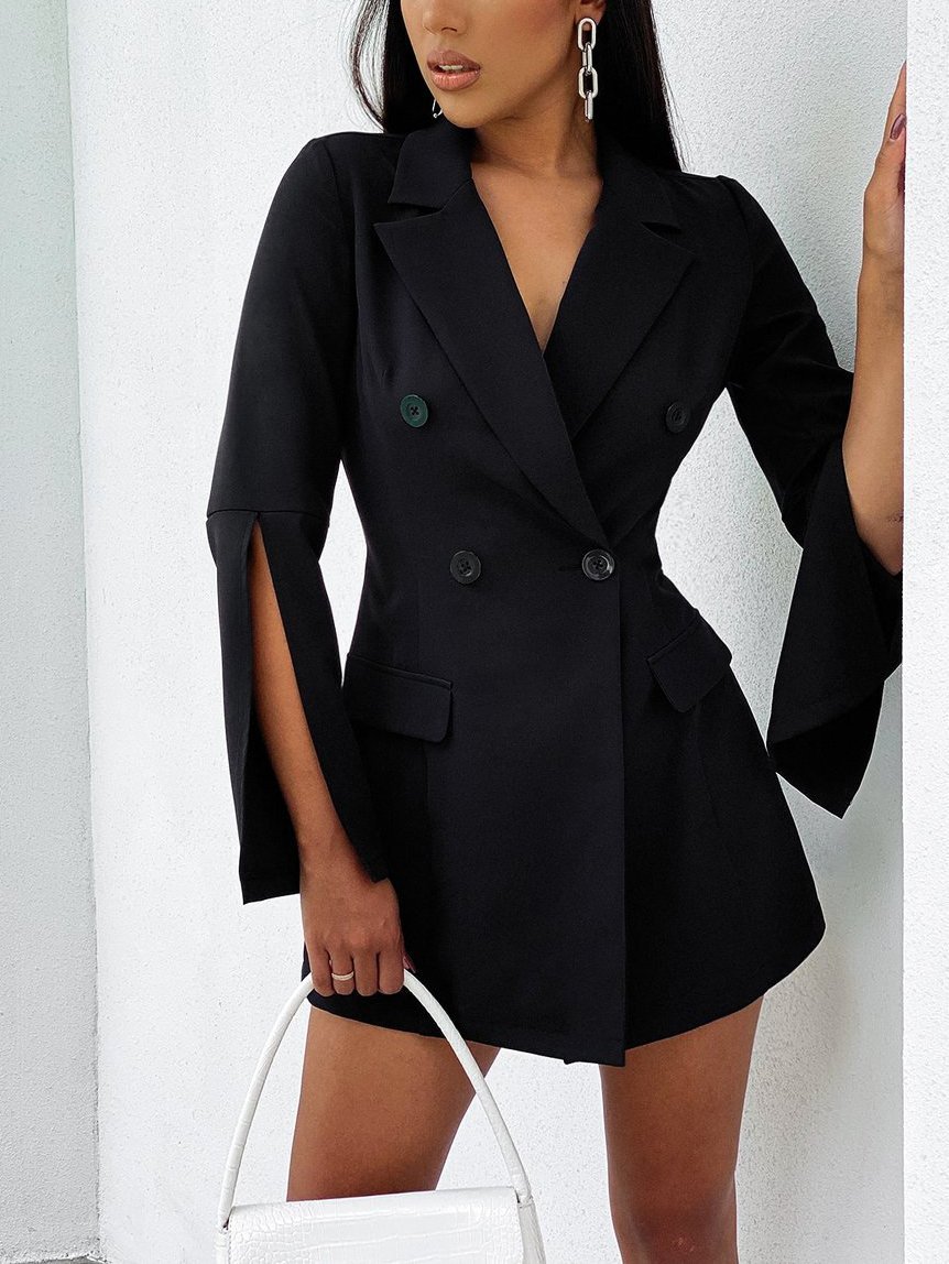 Lapel Collar Split Sleeve Blazer Dress - LuckyFash™
