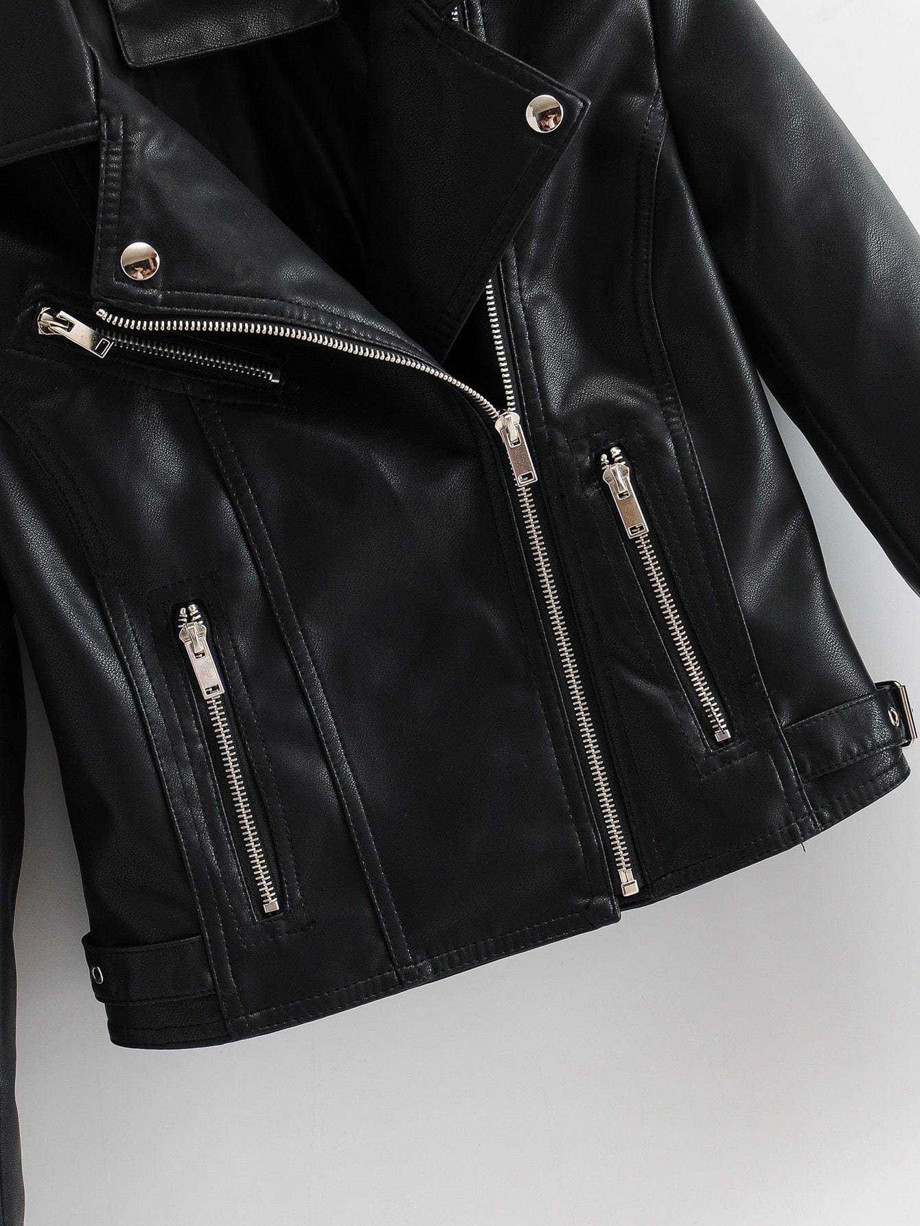 Lapel Collar Zip Up PU Moto Jacket - LuckyFash™