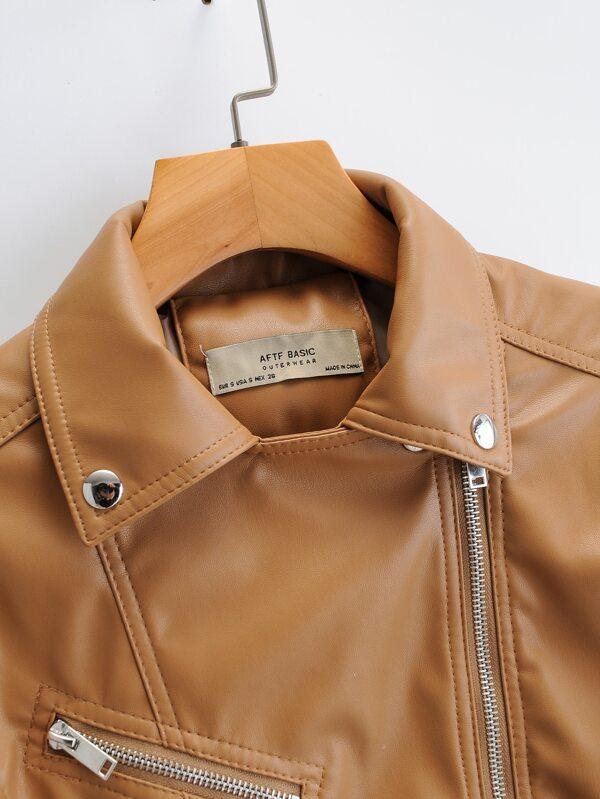 Lapel Collar Zip Up PU Moto Jacket - LuckyFash™
