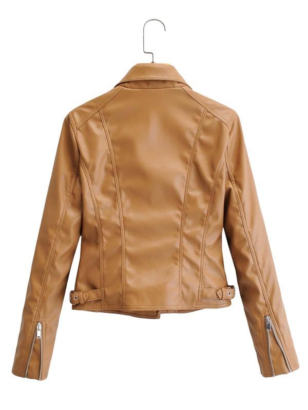 Lapel Collar Zip Up PU Moto Jacket - LuckyFash™