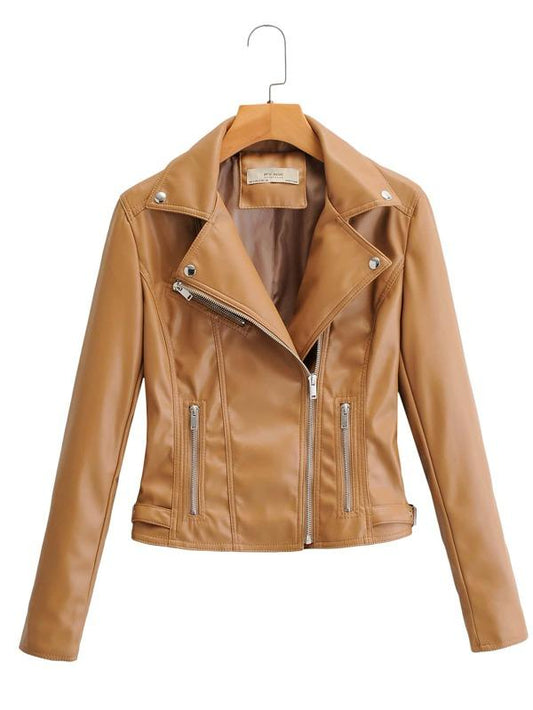 Lapel Collar Zip Up PU Moto Jacket - LuckyFash™