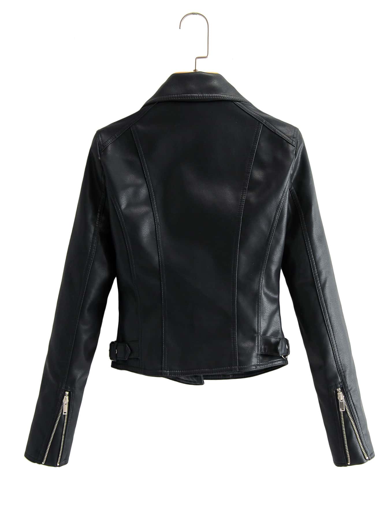 Lapel Collar Zip Up PU Moto Jacket - LuckyFash™