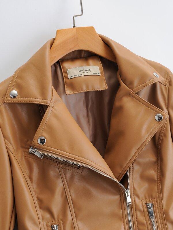 Lapel Collar Zip Up PU Moto Jacket - LuckyFash™