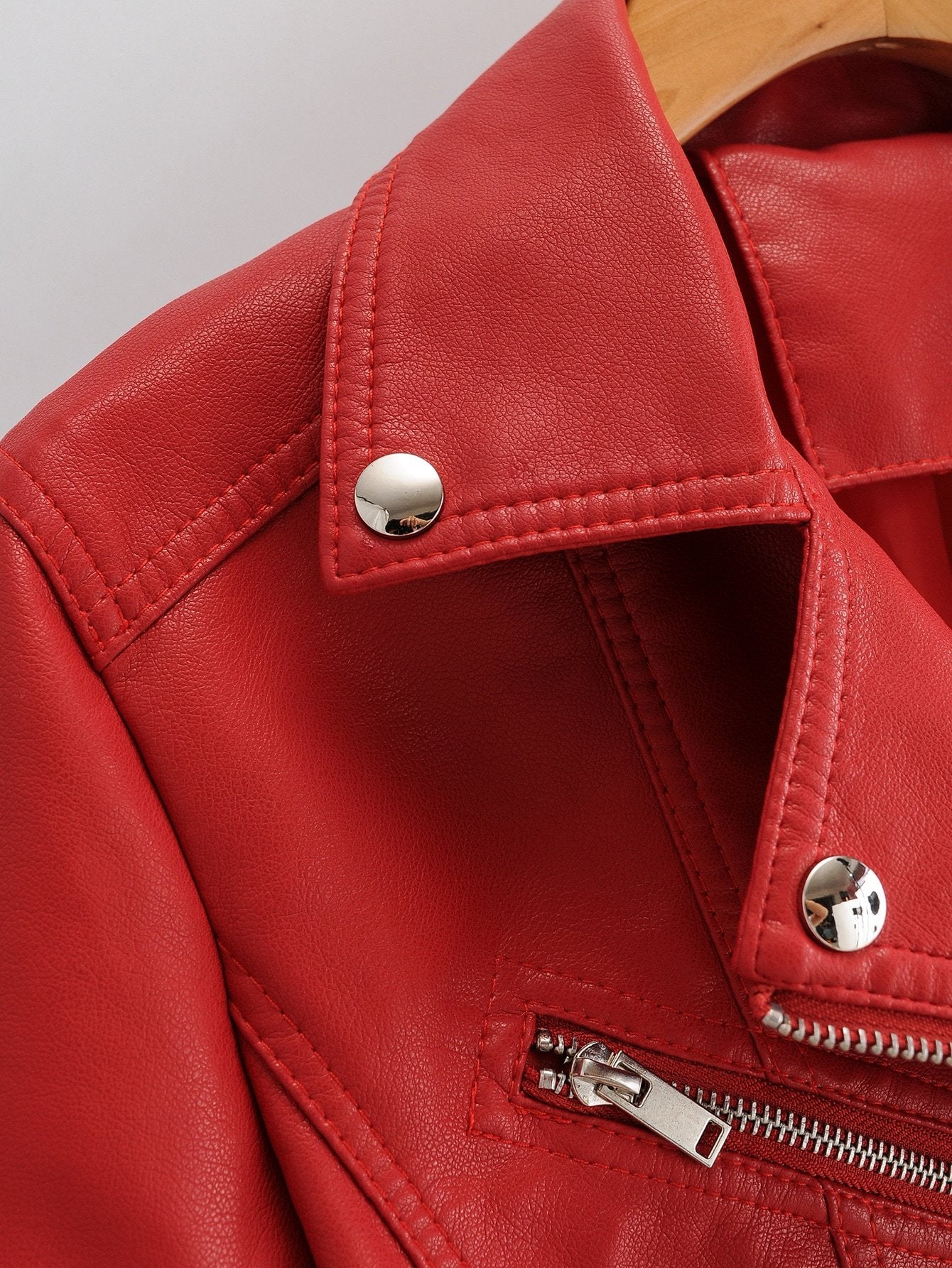 Lapel Collar Zip Up PU Moto Jacket - LuckyFash™