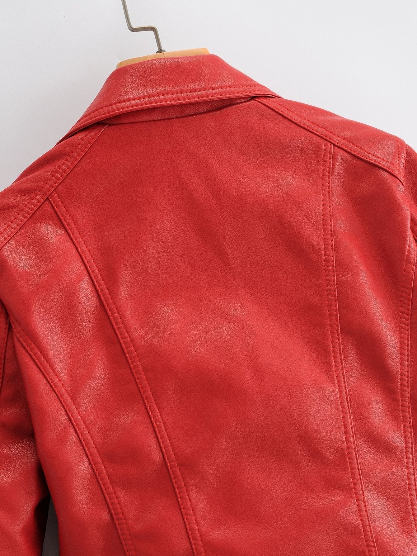 Lapel Collar Zip Up PU Moto Jacket - LuckyFash™