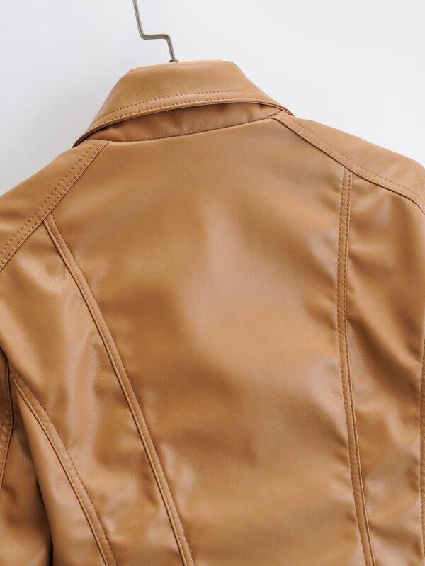 Lapel Collar Zip Up PU Moto Jacket - LuckyFash™