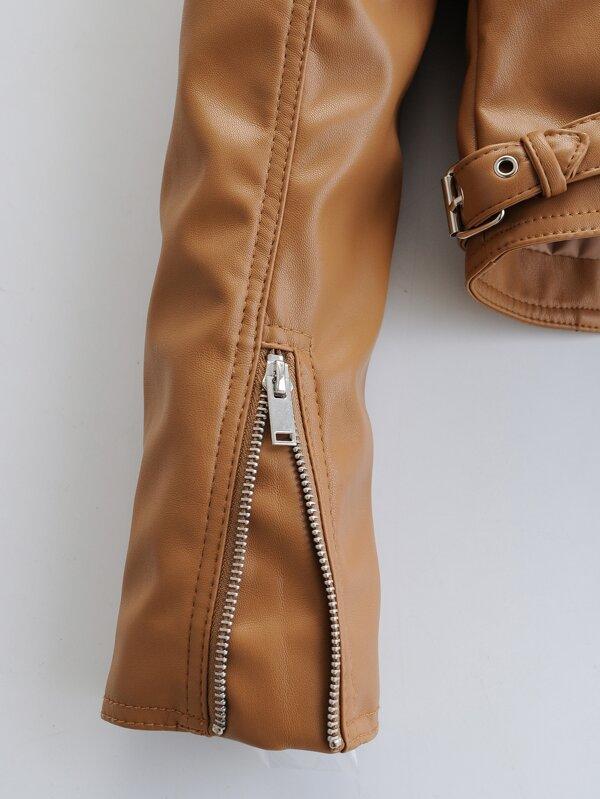 Lapel Collar Zip Up PU Moto Jacket - LuckyFash™