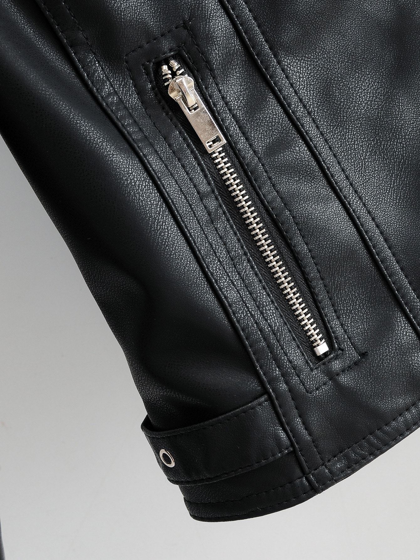 Lapel Collar Zip Up PU Moto Jacket - LuckyFash™