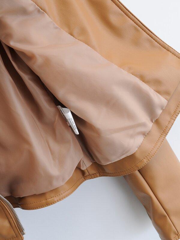 Lapel Collar Zip Up PU Moto Jacket - LuckyFash™